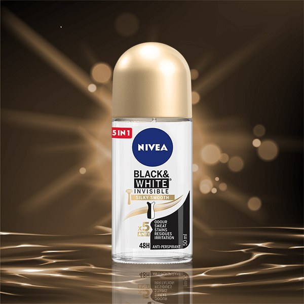 مام رول ضد تعریق زنانه ن.ی.و.اا Black & White Invisible Sitky Smooth حجم 50 میل ترک