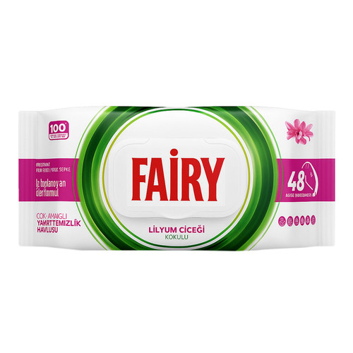 دستمال مرطوب پاک کننده سطوح فیری رایحه گل سوسن (لیلیوم) بسته 100 عددی