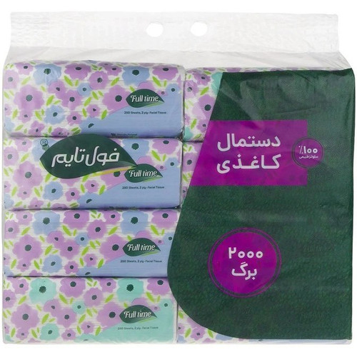 دستمال کاغذی فول تایم ۲۵۰ برگ دولایه بسته ۸ عددی