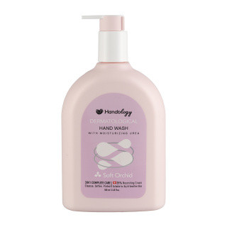 مایع دستشویی کرمی حاوی اوره و لاکتیک اسید مدل سافت اورچید حجم 500 میلی لیتر هندولوژی